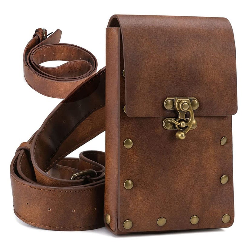 SUMGOGO Belt Pouch Purse Renaissance Costume Accessories LARP Cosplay Waist Bag Fanny Pack Hiking Festival Casual Daypack (Brown) - Image 1